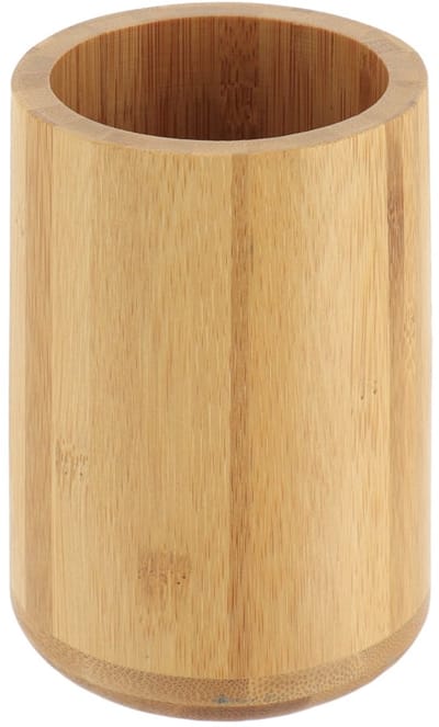 Tendance Tandenborstel beker/houder - bamboe - lichtbruin - hout look - rond - 8 x 11 cm