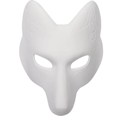 Masque de Renard DIY Masques d'Animaux Mascarade à Peindre Fête d'Halloween Costume de Cosplay Loup Accessoire blanc