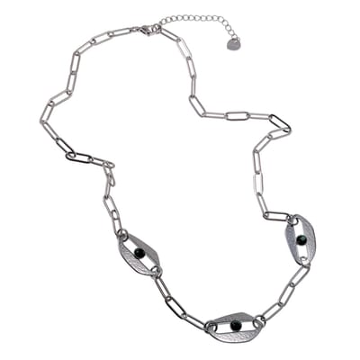 46 tot 52cm Ketting Dames - Gepolijst RVS - Zilverkleurig - Paperclip Schakelketting met Groene Natuursteen - Collier Paperclip