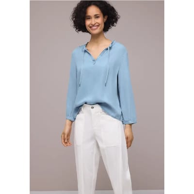 Blouse met 3/4 mouwen en gespleten hals in denimlook