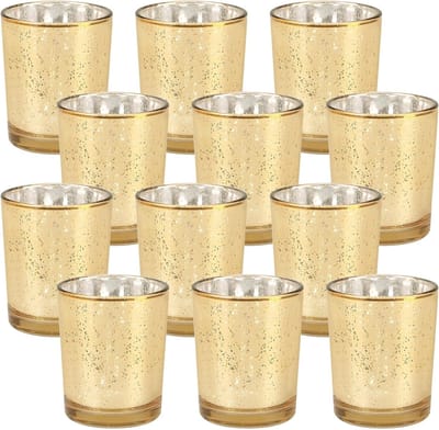 12 stuks gouden theelichtglazen, gevlekte theelichthouder, glas, kaarsenhouder, theelichthouder, kaarsglazen voor theelicht decoratie
