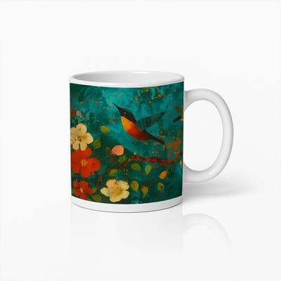 Kolibrie en Bloemen Koffiemok | Kleurrijke Keramische Beker 330ml Natuur Kunst Cadeau