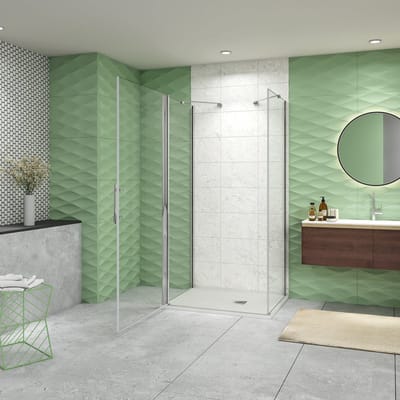76x80x80cm Douchecabine 195cm hoog,pendeldeuren met Twee Zijwanden,Aluminium muurprofiel Helder Glas 6mm.
