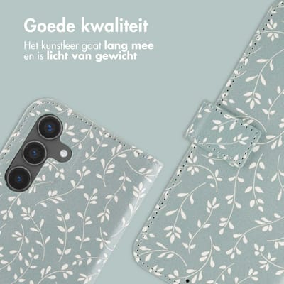 imoshion Hoesje - Geschikt voor Samsung Galaxy S24 - Design Bookcase smartphone - Smoke Green Flowers