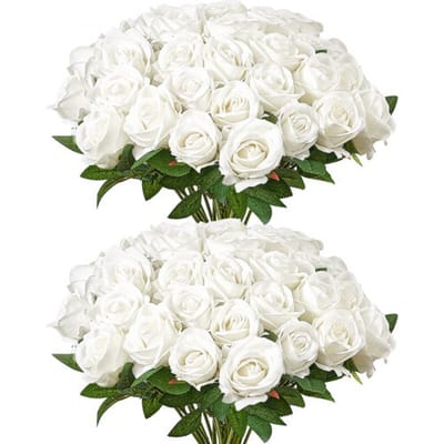VEVOR Kunstbloemen Rozen, 60 stuks Kunstbloemen, Witte neprozen met stelen, Schuimrozen voor DIY bruidsboeketten Bruids Valentijnsdag Moederdag Huisdecoratie