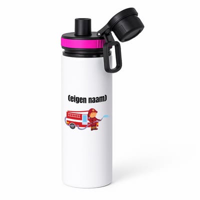 Hacebo® - Brandweerman met brandweerwagen waterfles met draaidop roze - Brandweer - iemand die werkt bij de brandweer - met eigen naam - leuk cadeau voor iemand die bij de brandweer werkt - cadeau - kado - water fles - 850ML