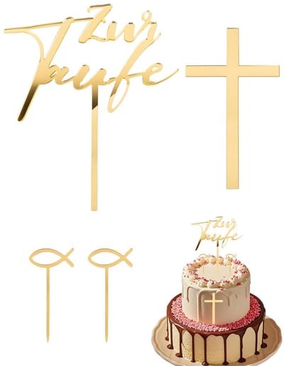 Dailygoods - 4 stuks taartdecoratie, kruis, goudkleurig kruis van acryl, voor taartdecoratie, cake, eerste communie, bruiloft, doop, vormsel, goudkruis, topper