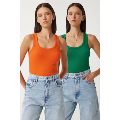 Fitted U-hals Gebreide 2-Pack Tanktop