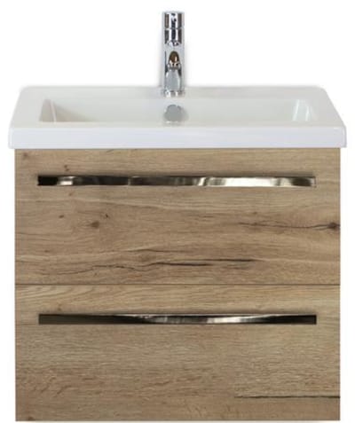 Seville Badmeubelset 60 cm - Natuur Eiken - Keramische Wastafel Wit Djazz