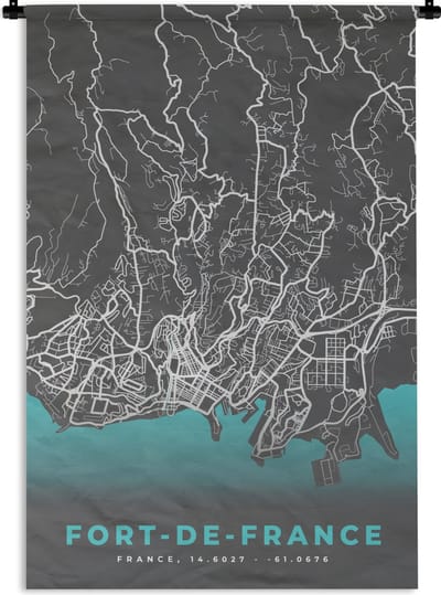 Wandkleed - Wanddoek - Kaart – Stadskaart – Frankrijk - Fort-de-France - Plattegrond - 120x180 cm - Wandtapijt