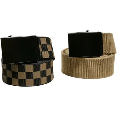 Urban Classics - Check and Solid 2-pack Canvas riem - S/M - Groen/Zwart