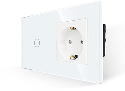 Glazen Touch-lichtschakelaar met Schuko Stopcontact - Inbouw 1-polige Wandschakelaar met LED