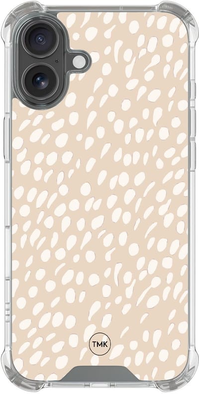 Shockproof hoesje geschikt voor Apple iPhone 17 - Sand dots - Schokbestendig - Verhoogde randen - TPU case - Extra Sterke Back Cover - Gestipt - Transparant, Beige