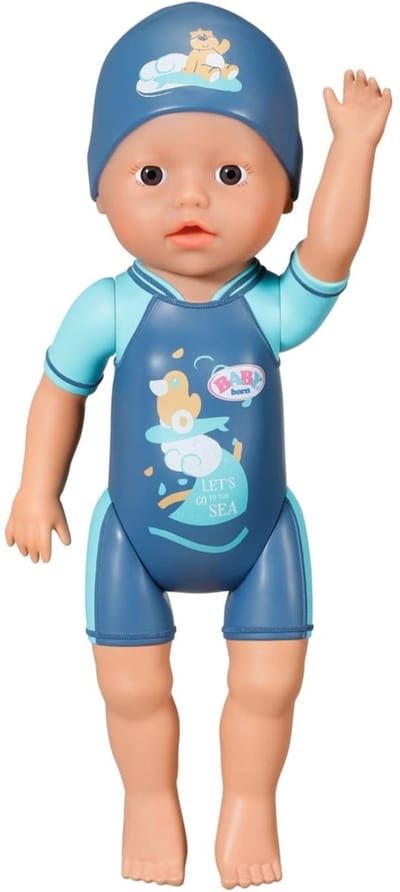 Poupon - BABY BORN - Mijn eerste zwembeurt - Jongenspop 30 cm - Niet-afneembare outfit en muts - Speelgoed voor in bad - Vanaf 1 jaar
