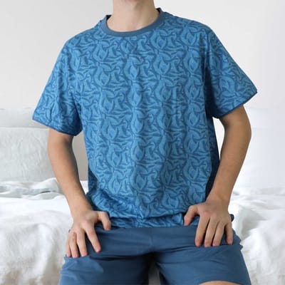 MEQ Heren Shortama - Pyjama Set - Paisley Patroon - Blauw - Maat S