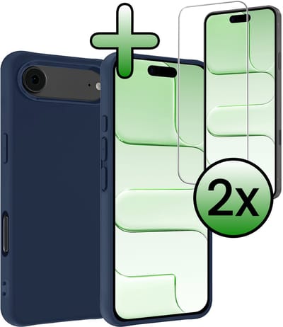 Hoesje Met 2x Screenprotector - Geschikt voor Apple iPhone Air - Sterk & Shockproof - Back Cover - Siliconen Case - Telefoon Hoes - Donkerblauw