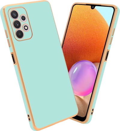 Cadorabo Hoesje geschikt voor Samsung Galaxy A32 5G in Glossy Mintgroen - Goud - Beschermhoes Case Cover van flexibel TPU-silicone en met camerabescherming