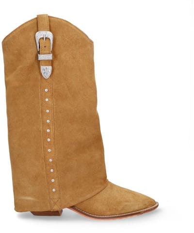 Sacha - Dames - Beige suède cowboylaarzen met flap - Maat 37
