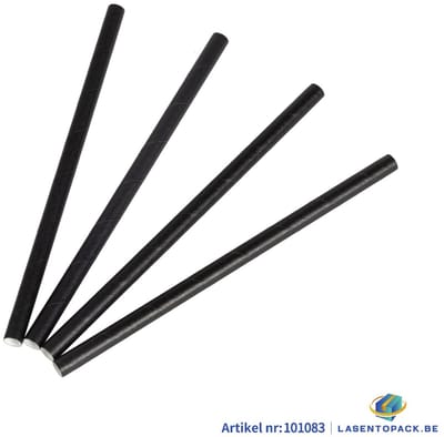 100x BIO Papieren Cocktail rietjes 7mm x 150mm Zwart