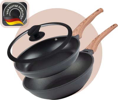 Rosmarino Pannenset inductie - Koekenpan 28 cm - Wokpan - Zwart