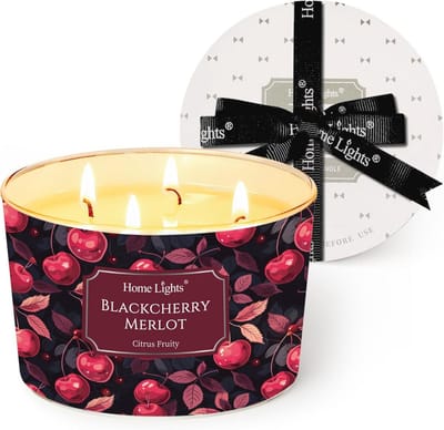 Geurkaarsen met 4 wicks van sojawas - Schoon brandend, 50 uur brandtijd, Zwarte Kers Merlot