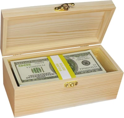 Houten Geldlade - Contant Geld Organizer - Valuta Opslag - Inclusief 30 Omhulsel - 19x8x9cm - Natuurlijk Hout
