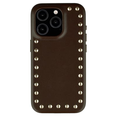 Selencia Hoesje - Geschikt voor Apple iPhone 15 Pro - Studs Backcover geschikt voor MagSafe - Cacao Crush
