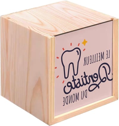 Houten opbergdoos - Decoratieve kist - Sieraden opbergen - Bedrukt met detail - 10 x 10 x 10 cm - Roze