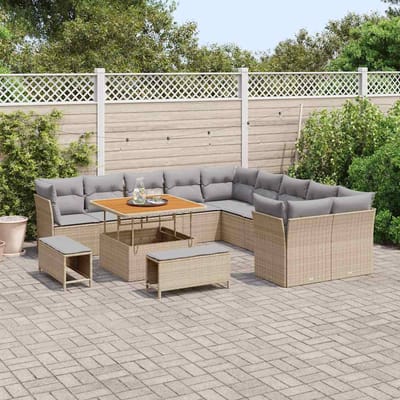 vidaXL - Tuinbank - Set - 13 - st - Beige - en - Lichtgrijs - poly - rattan