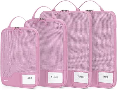 Famanu – Compressie packing cubes - scheurbestendige reiskubussen - uitbreidbare kofferorganizer set voor rugzak en handbagage - roze