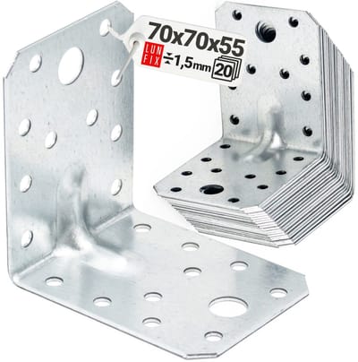 LUN FIX - Hoekverbinder met inkeping - 20 stuks - 70 mm x 70 mm x 55 mm - verzinkt - houtverbinder