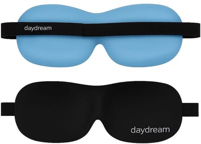 Daydream® 3D Slaapmasker Aloe Vera – 24 × 9 cm – Ergonomisch & Lichtdicht – Met Verstelbare Band – Zwart/Blauw