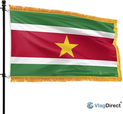 VlagDirect - Luxe Surinaamse vlag - Luxe Suriname vlag - 90 x 150 cm - Franjes.