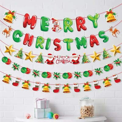 Dailygoods- Kerstslinger 4 Stuks - Rode/Groene Decoratie - Kerstbanner - Papieren Hangers - Feestelijke Sfeer - Klassieke Motieven - Kerstdecoratie