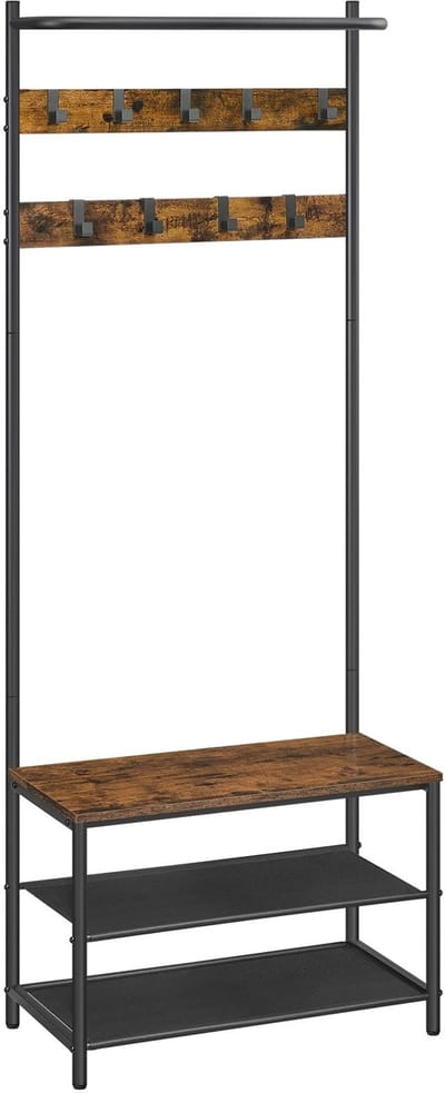 Allero Kapstok Staand - Kapstok met Schoenenrek - Kapstok zwart - Kapstok haken - Halmeubel met kapstok - H180 x B64 x L32,2 cm