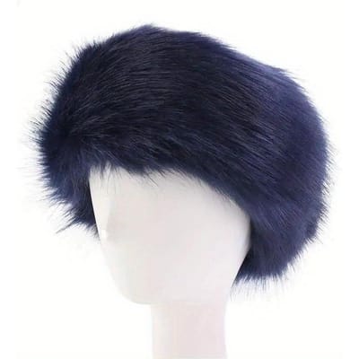 Bandeau Chaud en Fourrure Imitation Renard d'Hiver Accessoires de Cheveux à la Mode Pour Femmes Filles bleu marine