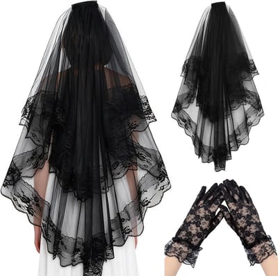 Elegante zwarte kanten handschoenen voor bruiden, Halloween, carnaval en cosplay outfits
