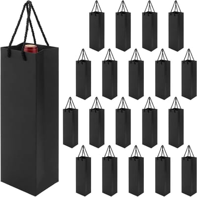 20 stuks zwarte wijn geschenktassen met handgrepen, ideaal voor feest, bruiloft en cadeauverpakking, 11 x 9 x 35 cm