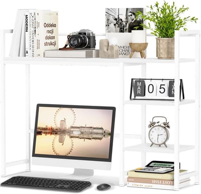 Bureau Organizer 98 cm - 4-laags Displayrek voor Computermonitor - Houten Opbergrek voor Thuiswerk
