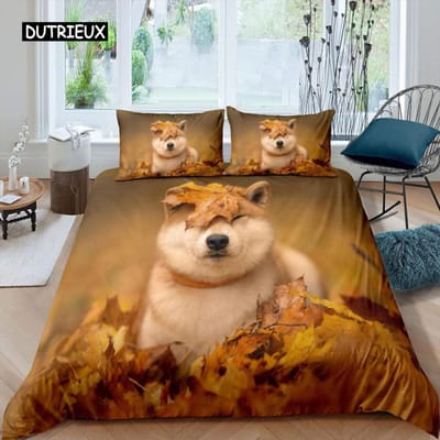 Shiba Inu Dekbedovertrek Schattige Shiba Inu Beddengoedset Hond Houdt van Beddengoedset Microvezel Cartoon Dierenpatroon Queen King Dekbedovertrek 150x200cm 3pcs