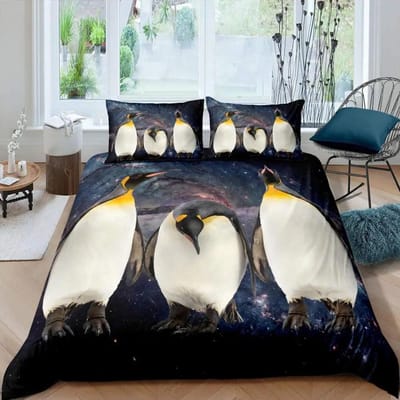 Housse de Couette Pingouin Set de Literie Animaux Antarctiques Pour Enfants Garçons Filles Style Dessin Animé Taille King Thème Hiver Housse de Couette EU single(135x200cm)