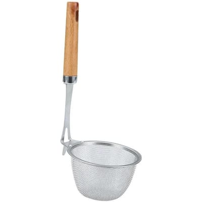 1 pièce 304 acier inoxydable écumoire filtre cuillère manche en bois casserole passoire ustensiles de cuisine outil de cuisson légumes filtrage beige