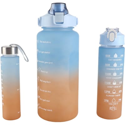 Ensemble de bouteilles d'eau froide 3 en 1 avec paille en plastique de grande capacité pour l'extérieur gray