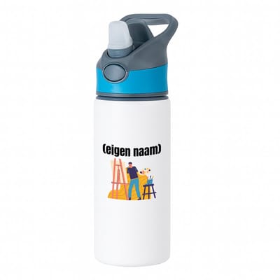 Hacebo® - kunstenaar die schildert met eigen naam waterfles met rietje blauw - Kunst - kunstenaars/kunstenaressen - iemand die houdt van kunst of kunst maken - verjaardag - cadeau - kado - water fles - 650ML