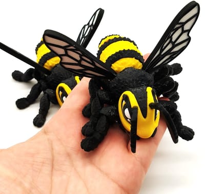 Gearticulleerde Bij Figuur – Flexibel Beweegbaar 3D Print Zwart Geel – Realistische Insect Decoratie