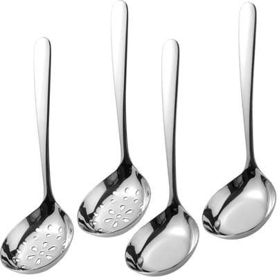 House of Husk Opscheplepel Set - Zilver - Serveerlepel - Soeplepel - Groetelepel - Aardappellepel - 23cm - RVS - 4 Stuks