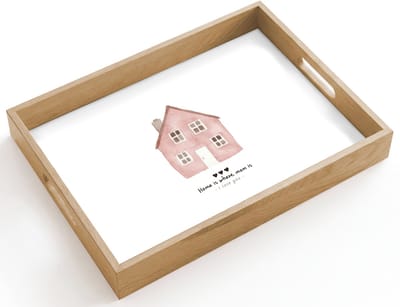 Dienblad hout 40x30 cm - Schootdienblad - Huisje - Roze - Quote - Moeder - Borrelplank rechthoek - Plateau dienbladen