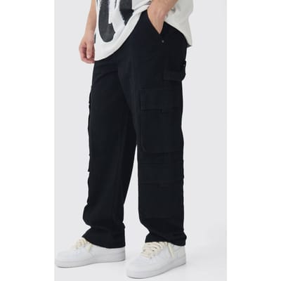 Hoge Relaxed Fit Cargo Broeken met Grote Zak | Black | Size 34
