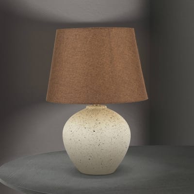 ORION Masai tafellamp, crème/bruin, hoogte 46,5 cm, keramiek/linnen