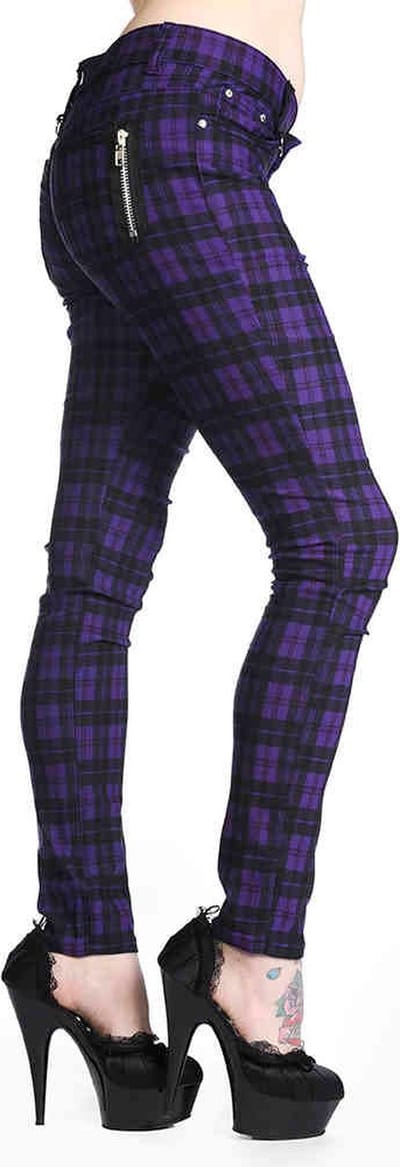 Banned - CHECK Skinny fit broek - S - Paars